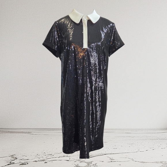 Ann Taylor Dresses & Skirts - Ann Taylor Black Sequin Collared Asymmetrical Dress Size 12